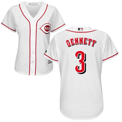 Reds #3 Scooter Gennett White Home Women's Stitched MLB Jersey